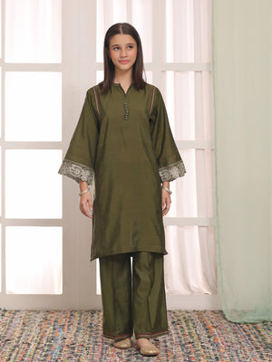 2Pc Embroidered Pret Shirt Trouser Cotton Silk Green - OGE2PG-2506019