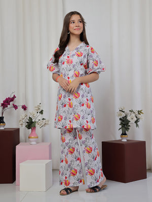 2Pc Printed Pret Shirt Trouser Lawn White & Red - OG2P-2506003