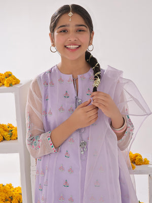 3Pc Embroidered Pret Suit Organza Light Lilac - OGE3P-2311009