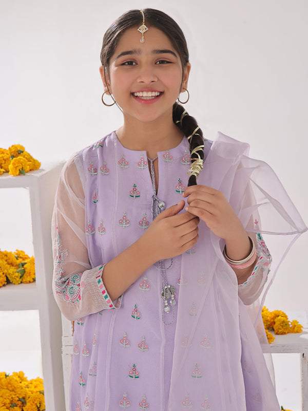 3Pc Embroidered Pret Suit Organza Light Lilac - OGE3P-2311009