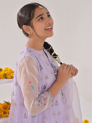 3Pc Embroidered Pret Suit Organza Light Lilac - OGE3P-2311009