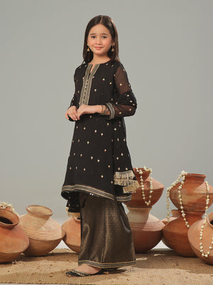 3Pc Embroidered Pret Suit Chiffon Black - OGE3P-2405022
