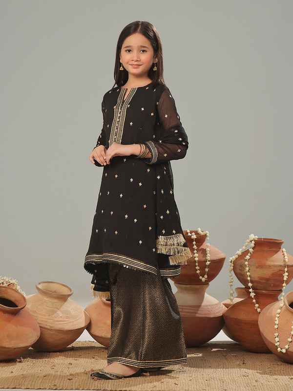 3Pc Embroidered Pret Suit Chiffon Black - OGE3P-2405022