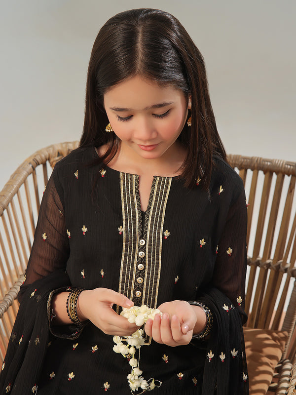 3Pc Embroidered Pret Suit Chiffon Black - OGE3P-2405022