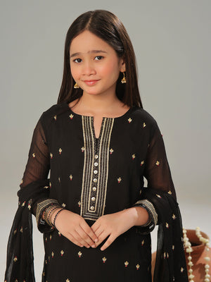 3Pc Embroidered Pret Suit Chiffon Black - OGE3P-2405022