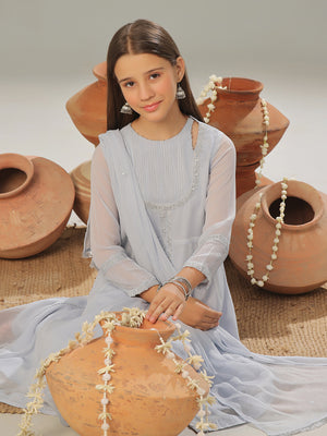 3Pc Embroidered Pret Suit Organza Sky Blue - OGE3P-2408029