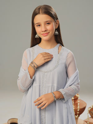 3Pc Embroidered Pret Suit Organza Sky Blue - OGE3P-2408029