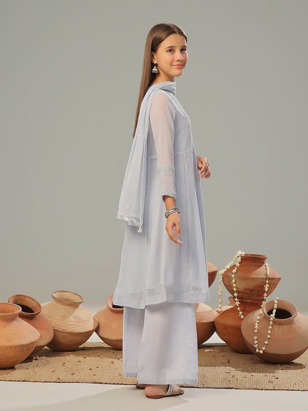 3Pc Embroidered Pret Suit Organza Sky Blue - OGE3P-2408029