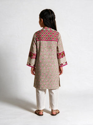 2Pc Embroidered Pret Shirt Trouser Lawn Grey & Pink - OGE2PG-25064
