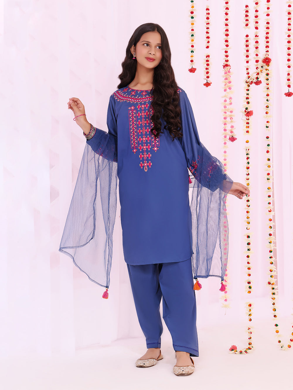 2Pc Embroidered Pret Shirt Dupatta Lawn Blue - OGE2P-2211042