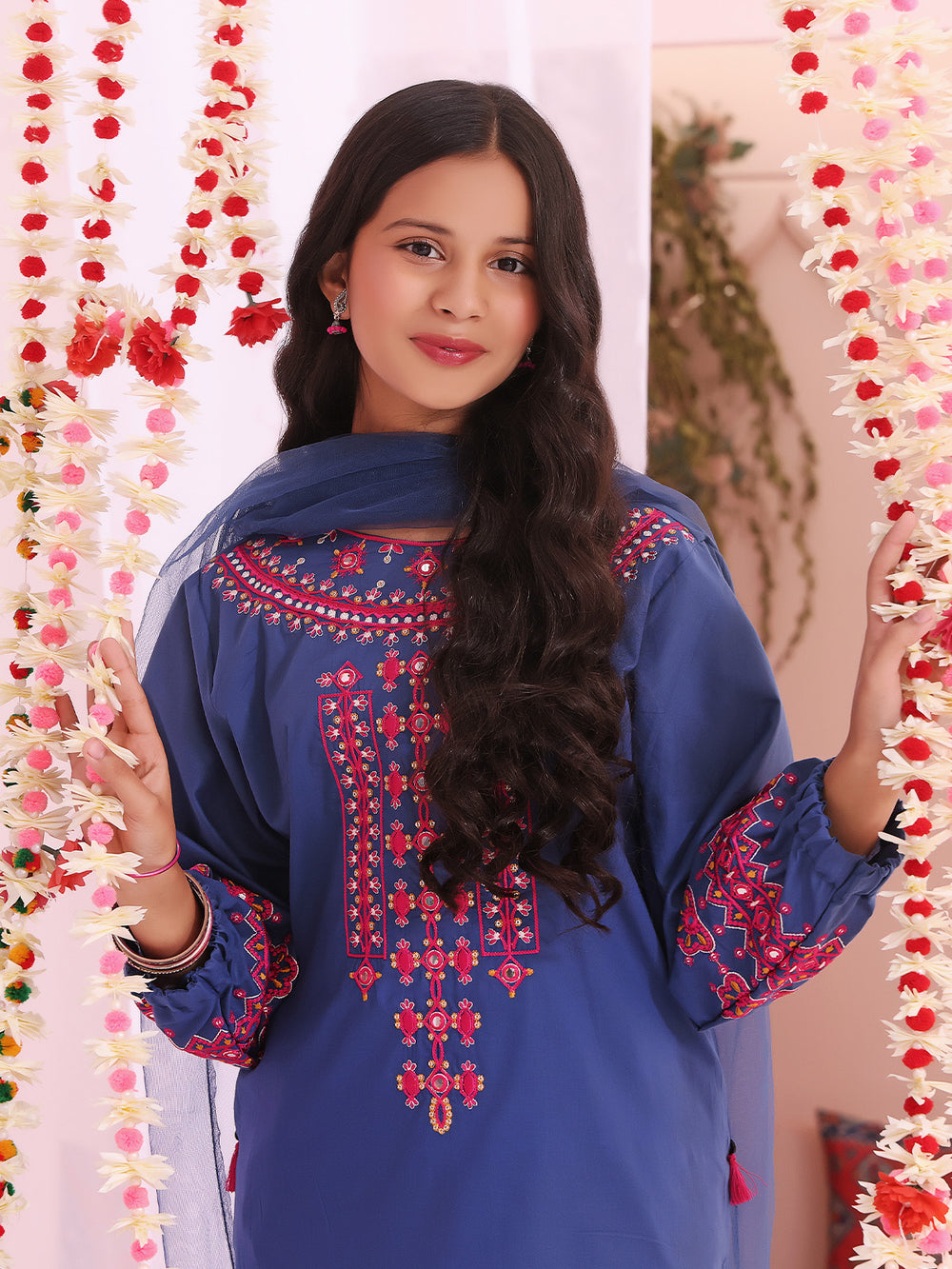 2Pc Embroidered Pret Shirt Dupatta Lawn Blue - OGE2P-2211042