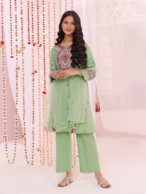 2Pc Embroidered Pret Shirt Dupatta Dobby Green - OGE2P-2211044