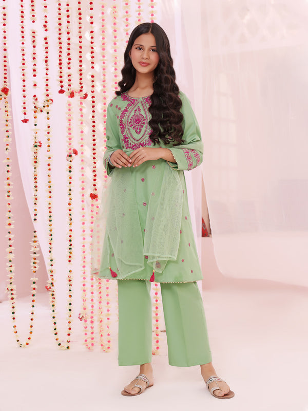 2Pc Embroidered Pret Shirt Dupatta Dobby Green - OGE2P-2211044