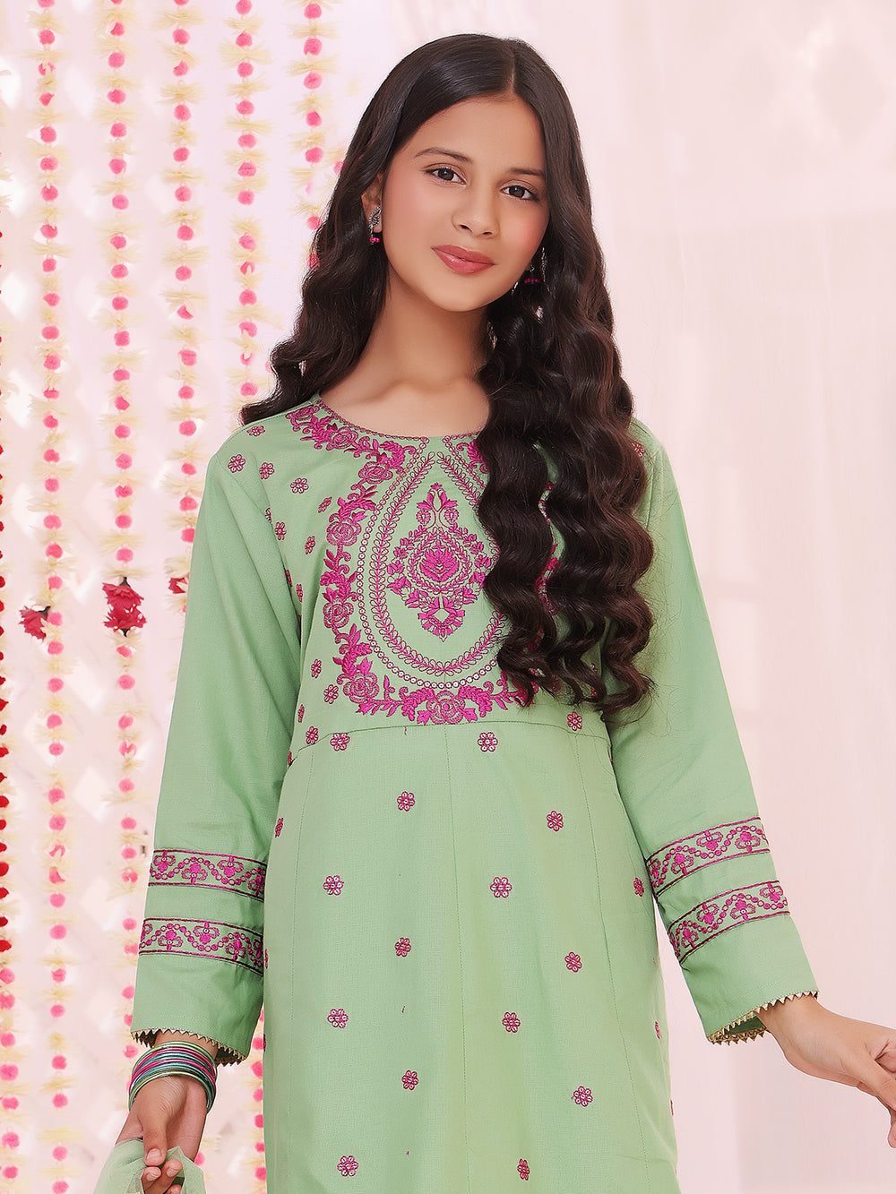 2Pc Embroidered Pret Shirt Dupatta Dobby Green - OGE2P-2211044