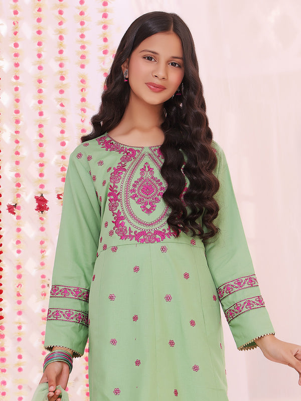 2Pc Embroidered Pret Shirt Dupatta Dobby Green - OGE2P-2211044