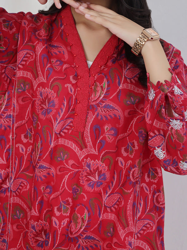 2Pc Embroidered Pret Shirt & Trouser Lawn Red - OGE2P-2506013