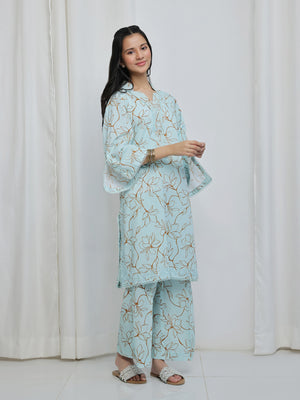 2Pc Embroidered Pret Shirt & Trouser Lawn Ferozi - OGE2P-2506014