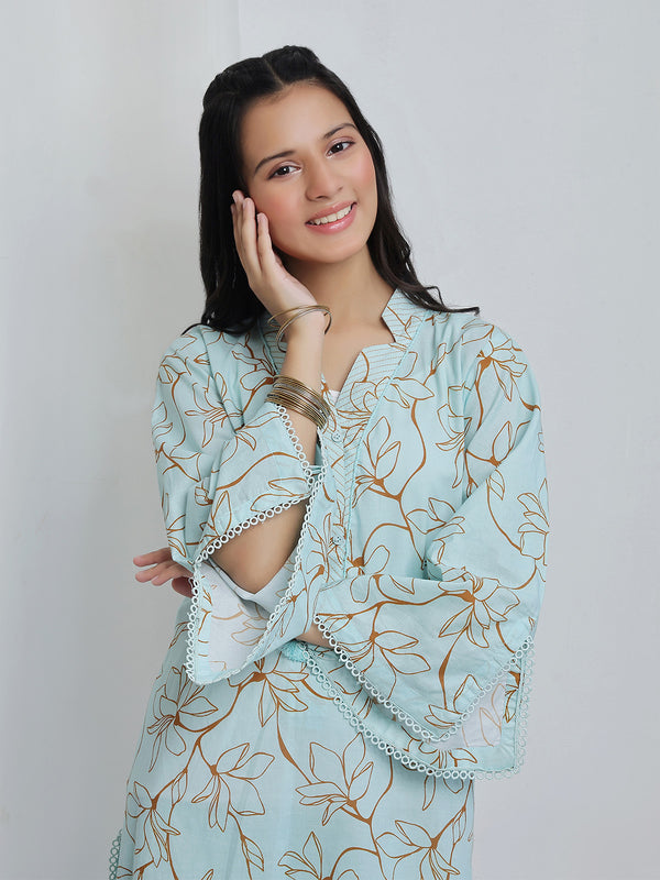 2Pc Embroidered Pret Shirt & Trouser Lawn Ferozi - OGE2P-2506014