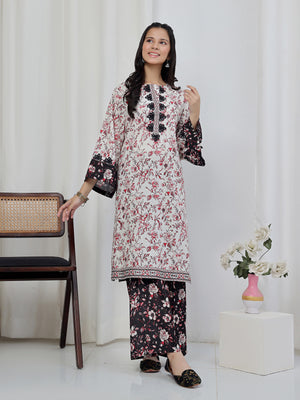 2Pc Embroidered Pret Shirt & Trouser Lawn Red & Black - OGE2P-2506015