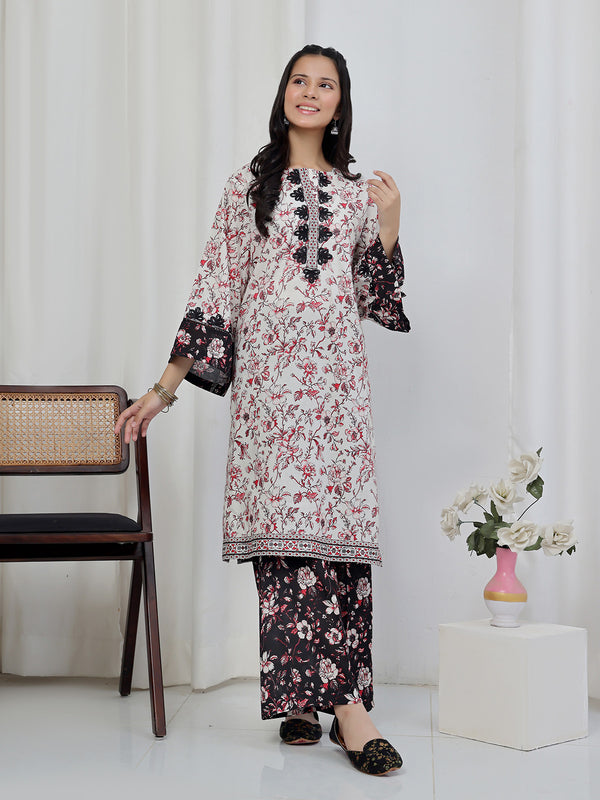 2Pc Embroidered Pret Shirt & Trouser Lawn Red & Black - OGE2P-2506015