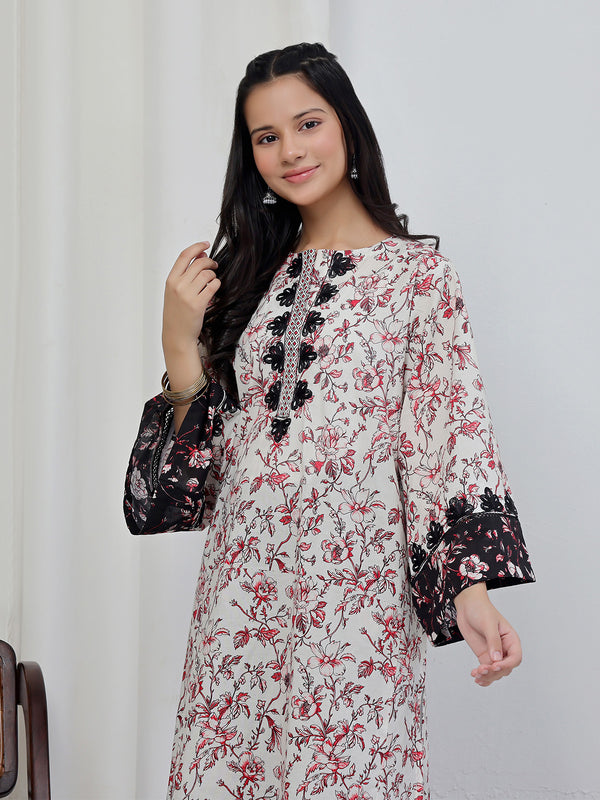 2Pc Embroidered Pret Shirt & Trouser Lawn Red & Black - OGE2P-2506015