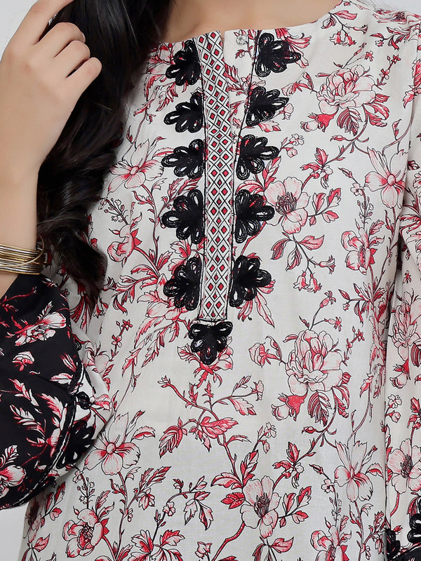 2Pc Embroidered Pret Shirt & Trouser Lawn Red & Black - OGE2P-2506015