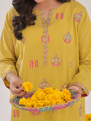 2Pc Embroidered Pret Shirt Trouser Lawn Mustard - OGE2PG-2309022