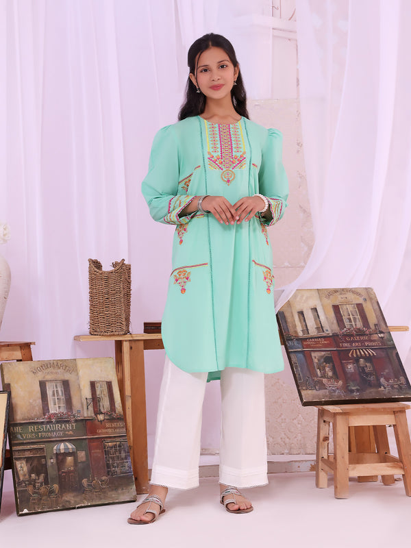 1Pc Embroidered Pret Kurti Lawn Green - OGEKT-2211017