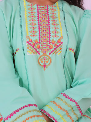 1Pc Embroidered Pret Kurti Lawn Green - OGEKT-2211017