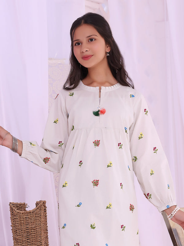 1Pc Embroidered Pret Kurti Lawn Light Grey - OGEKT-2211018