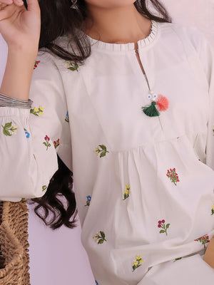 1Pc Embroidered Pret Kurti Lawn Light Grey - OGEKT-2211018