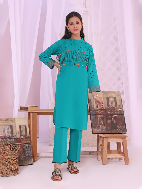 1Pc Embroidered Pret Kurti Lawn Dark Green - OGEKT-2211019