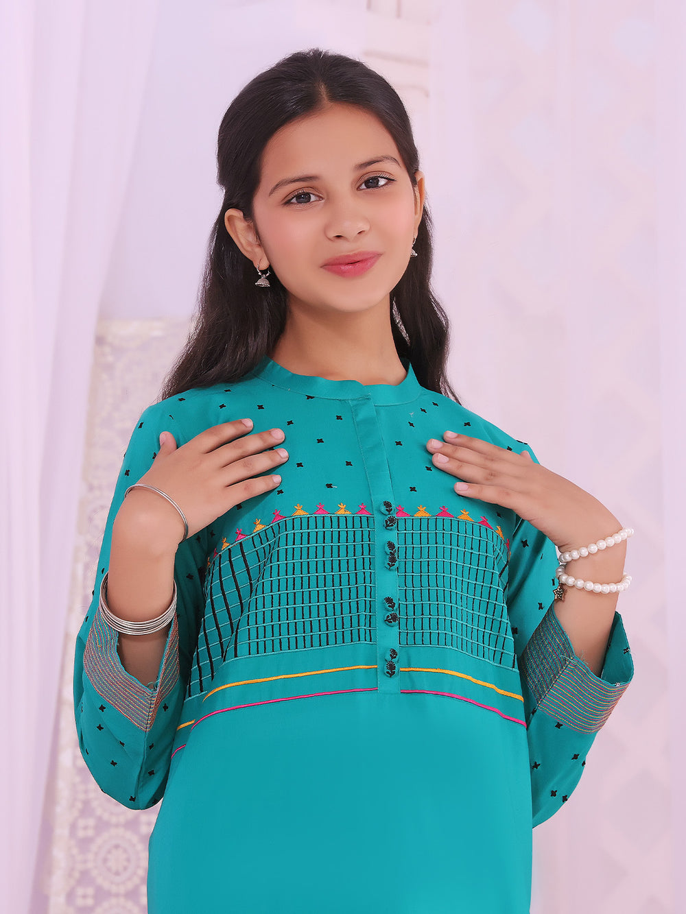 1Pc Embroidered Pret Kurti Lawn Dark Green - OGEKT-2211019