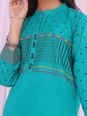 1Pc Embroidered Pret Kurti Lawn Dark Green - OGEKT-2211019