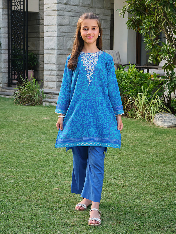1Pc Embroidered Pret Kurti Lawn Blue - OGEKT-2304006