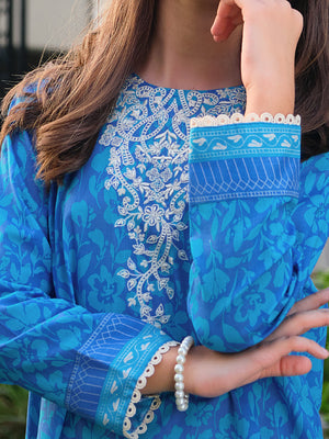 1Pc Embroidered Pret Kurti Lawn Blue - OGEKT-2304006