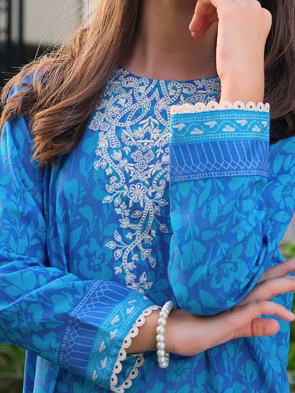 1Pc Embroidered Pret Kurti Lawn Blue - OGEKT-2304006