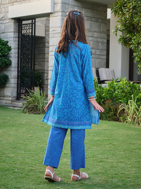 1Pc Embroidered Pret Kurti Lawn Blue - OGEKT-2304006