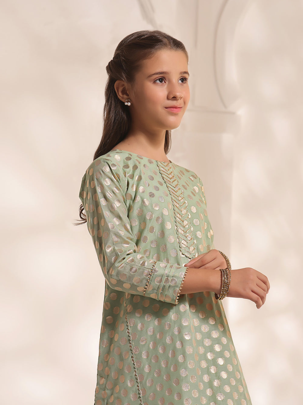 2Pc Fancy Pret Shirt Trouser Jacquard Green - OG2PG-2303011-1