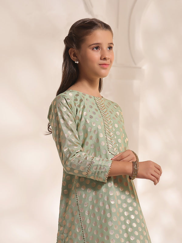 2Pc Fancy Pret Shirt Trouser Jacquard Green - OG2PG-2303011-1