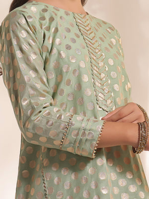 2Pc Fancy Pret Shirt Trouser Jacquard Green - OG2PG-2303011-1