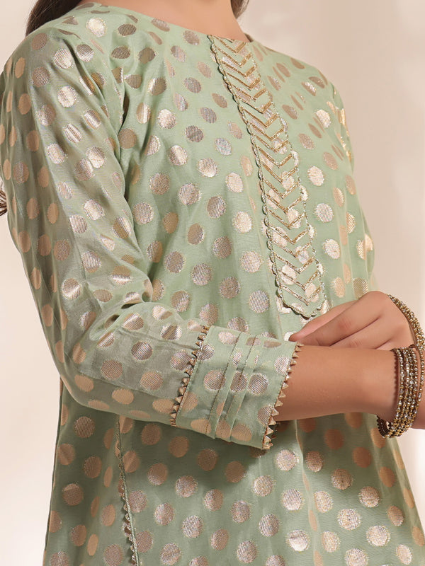 2Pc Fancy Pret Shirt Trouser Jacquard Green - OG2PG-2303011-1