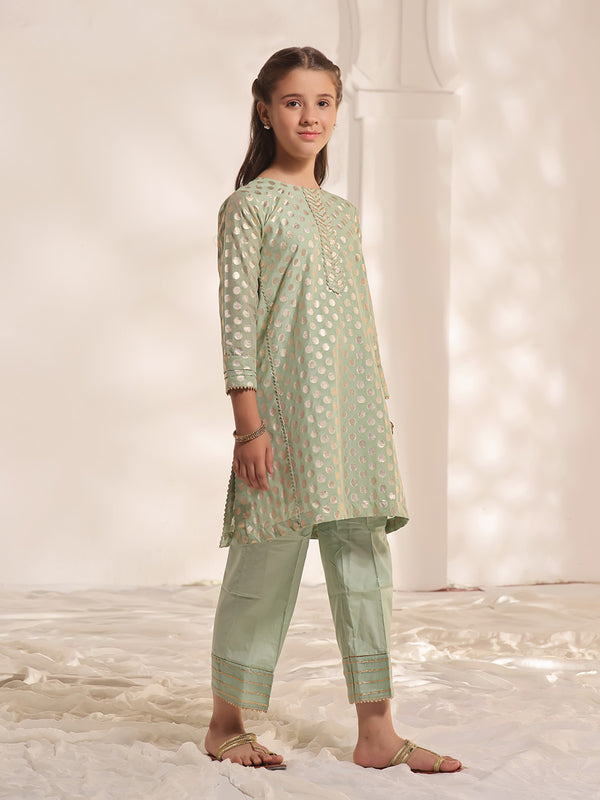 2Pc Fancy Pret Shirt Trouser Jacquard Green - OG2PG-2303011-1