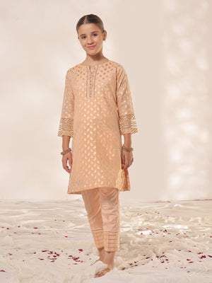 2Pc Fancy Pret Shirt Trouser Jacquard Orange - OG2PG-2303023-1