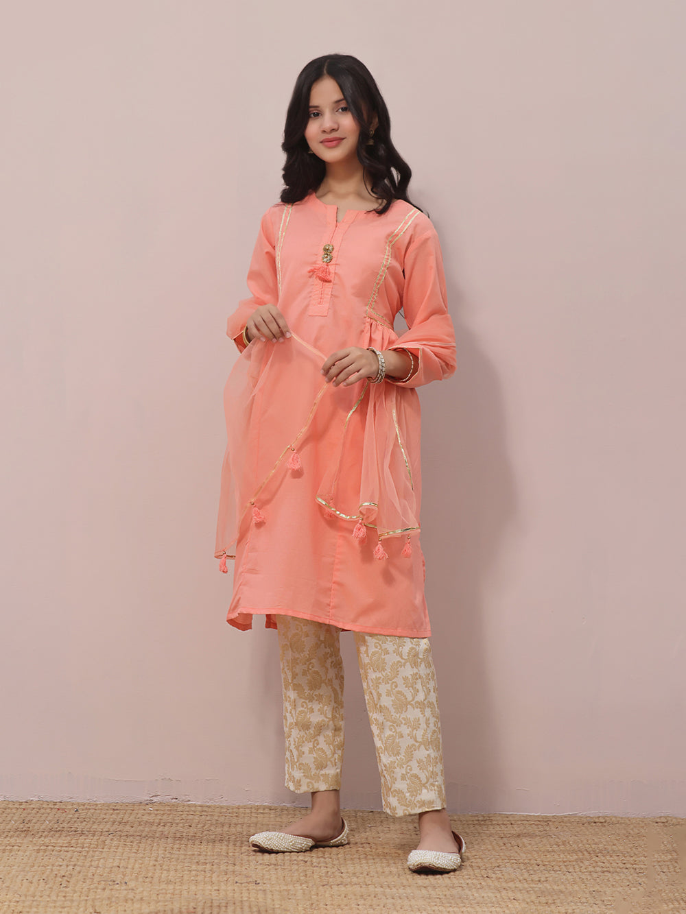 2Pc Fancy Pret Shirt Dupatta Dobby Orange - OG2PG-2309009