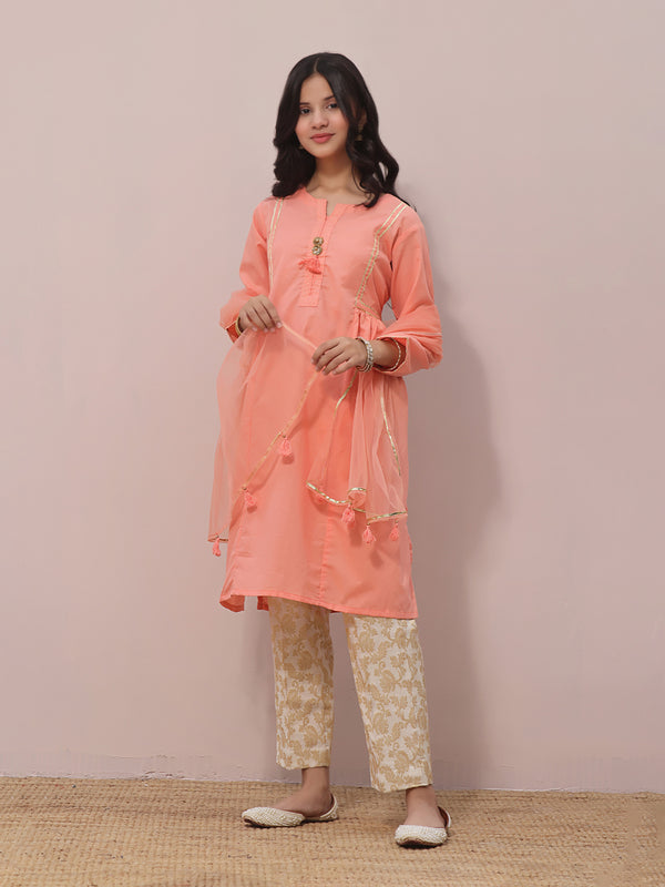 2Pc Fancy Pret Shirt Dupatta Dobby Orange - OG2PG-2309009