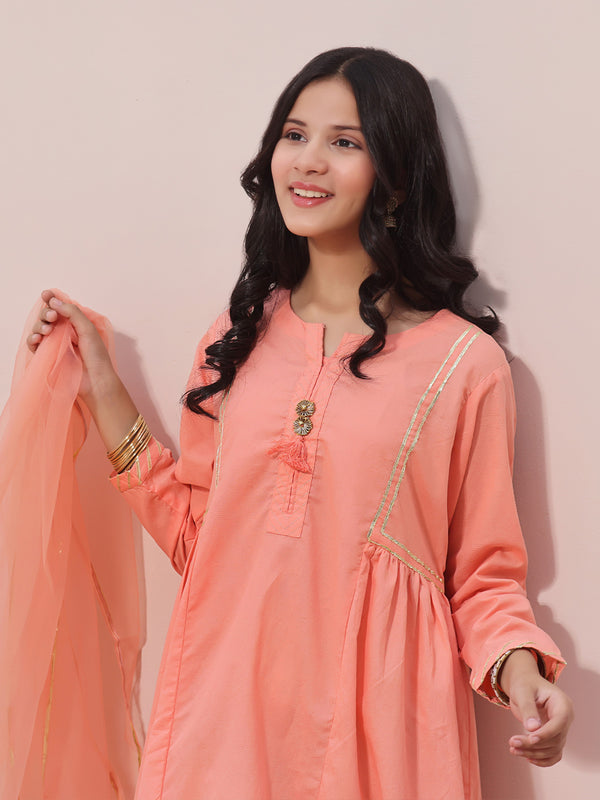 2Pc Fancy Pret Shirt Dupatta Dobby Orange - OG2PG-2309009