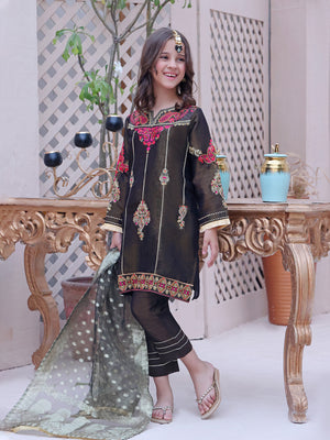 2Pc Embroidered Pret Shirt Dupatta Masoori Dark Brown - OGE2P-2209007