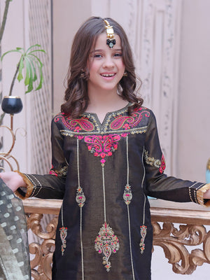 2Pc Embroidered Pret Shirt Dupatta Masoori Dark Brown - OGE2P-2209007