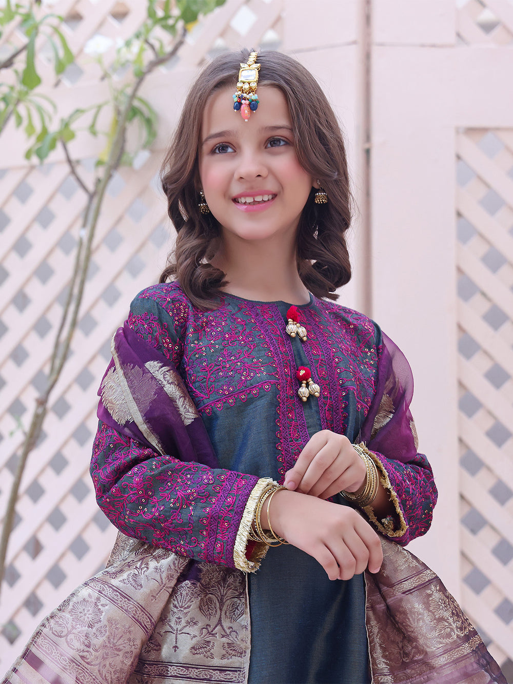 2Pc Embroidered Pret Shirt Dupatta Masoori Navy Blue - OGE2P-2209008